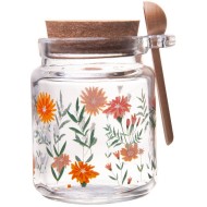 Pote 240ml Redondo De Vidro Com Tampa E Colher De Bambu Flora